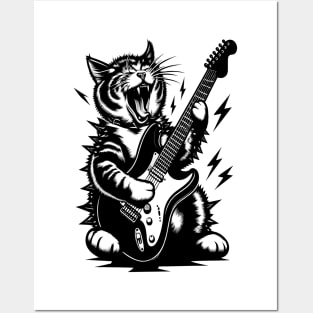 Cat Playing Guitar Posters and Art